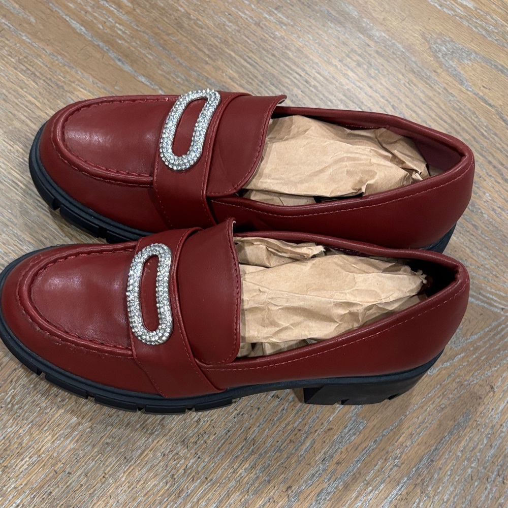 Chic Burgundy Loafers with Sparkling Detail